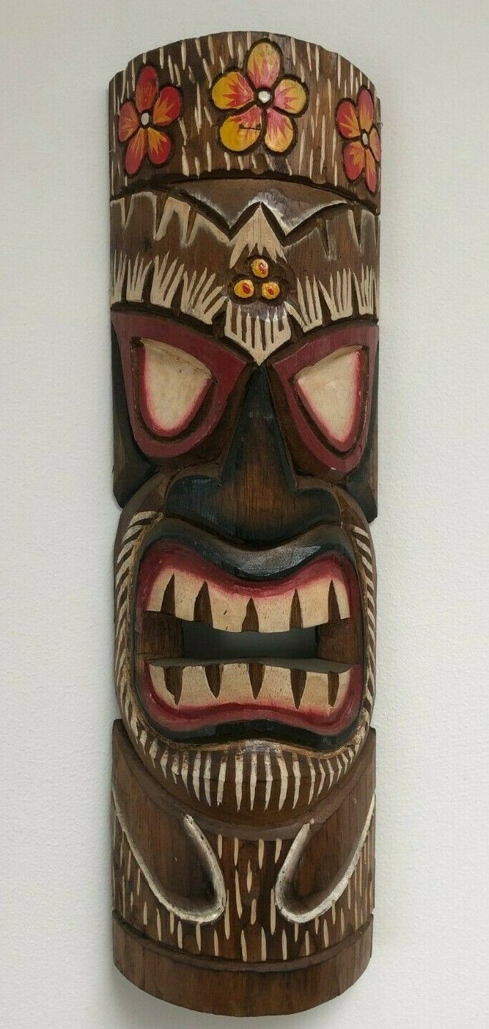 TIKI Mask Dot Wooden Wall Plaque 50cm Handmade Maori Tribal Art Man ...