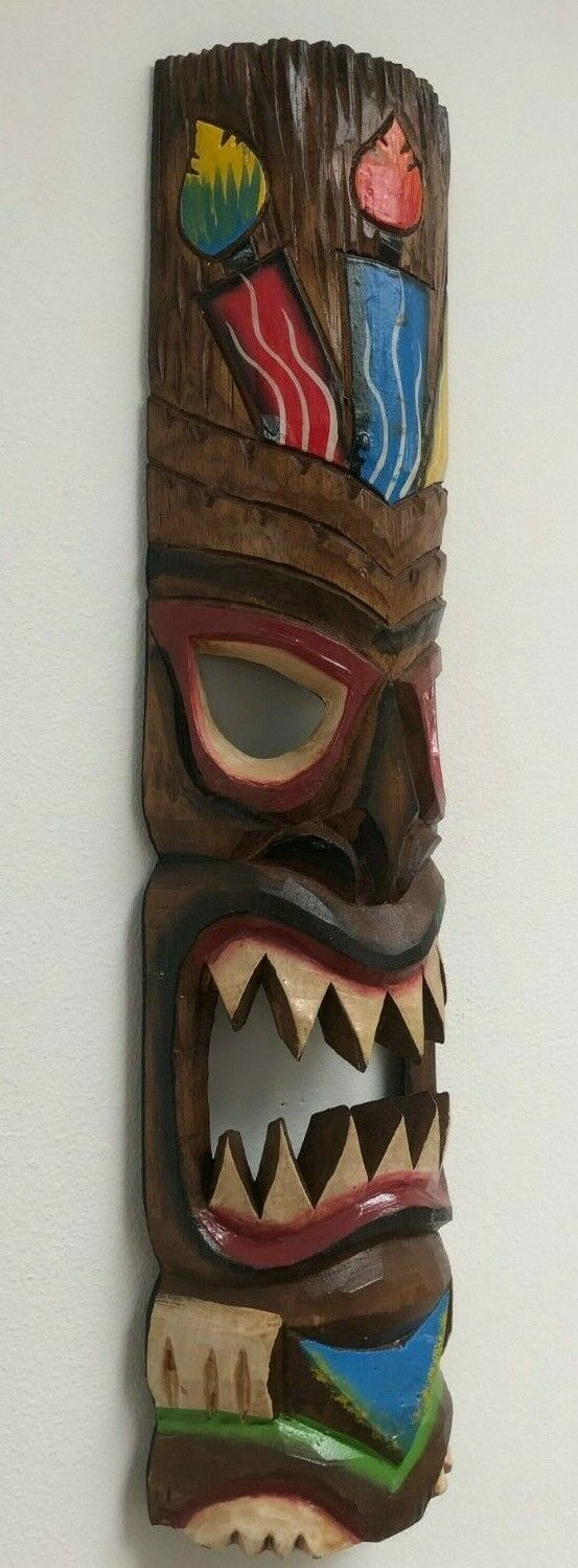 TIKI Mask Dot Wooden Wall Plaque 50cm Handmade Maori Tribal Art Man ...