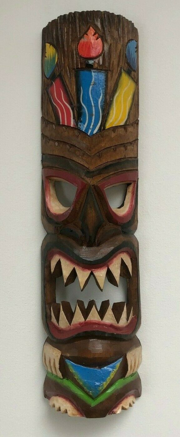 TIKI Mask Dot Wooden Wall Plaque 50cm Handmade Maori Tribal Art Man ...